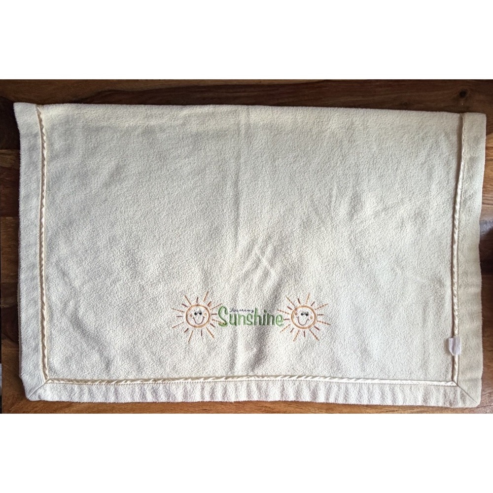Vintage Baby Blanket Satin Trim Yellow You Are My Sunshine Embroidered
